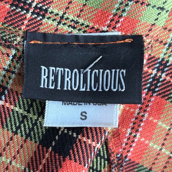 Retrolicious Orange Green Plaid Fit & Flare Dress With Pockets Size Small Retro - Picture 9 of 11